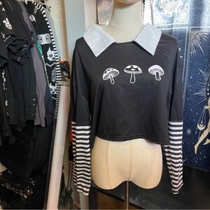 Romwe Goth Grunge Alt Cropped Peter Pan Collar Top Size Large